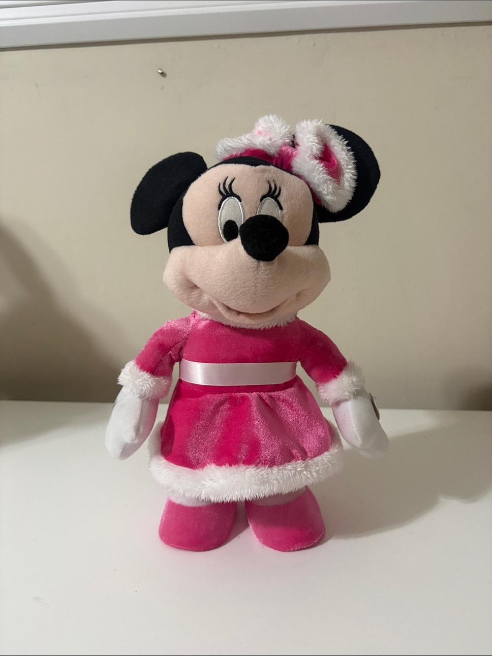 Animated Disney Pink Minnie Mouse Plush with White Trim